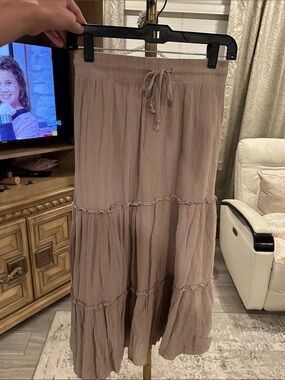 Passport Taupe Tiered Maxi Skirt with Drawstring Waist